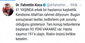 Bakan Koca açıkladı, koronavirüs sayısı 191 oldu