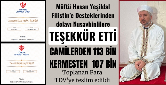 Filistin için Nusaybin'de toplanan 221 Bin TL TDV'ye teslim edildi