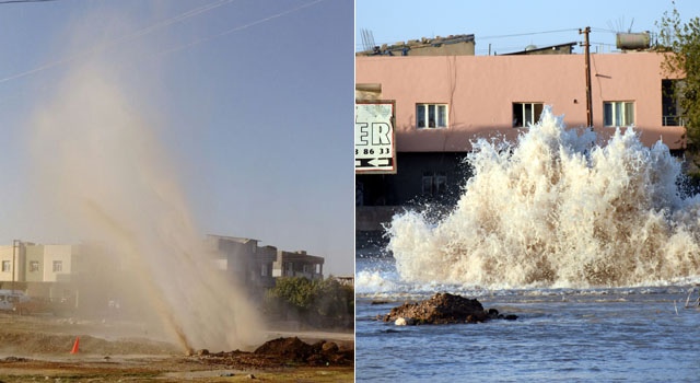 Nusaybin'de içme suyu hattı patladı