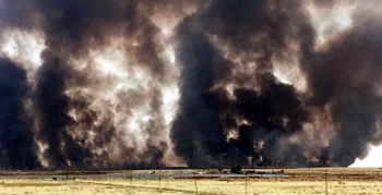 Kamışlı'da çıkan yangın Nusaybin'den görüldü