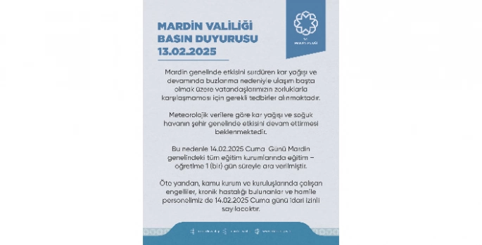 Mardin geneli eğitime 1 gün ara