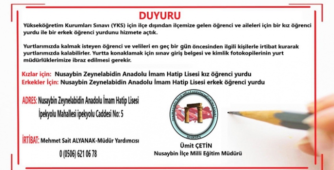 Milli Eğitim, Nusaybin'de YKS'ye girecek adaylar için yurtları açtı