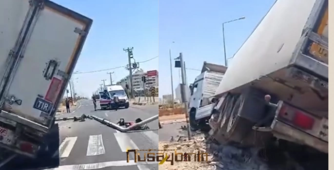 Nusaybin’de kaza yapan tır trafik ışıklarına çarptı, 1 yaralı