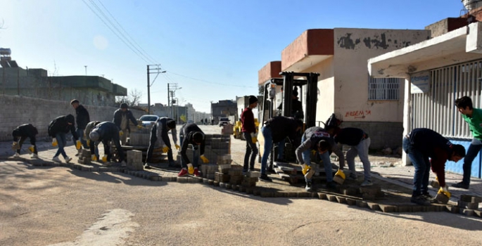 Nusaybin'de Parke taşı çalışmaları sürüyor