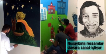 Nusaybinli ressamlar duvara sanat işliyor